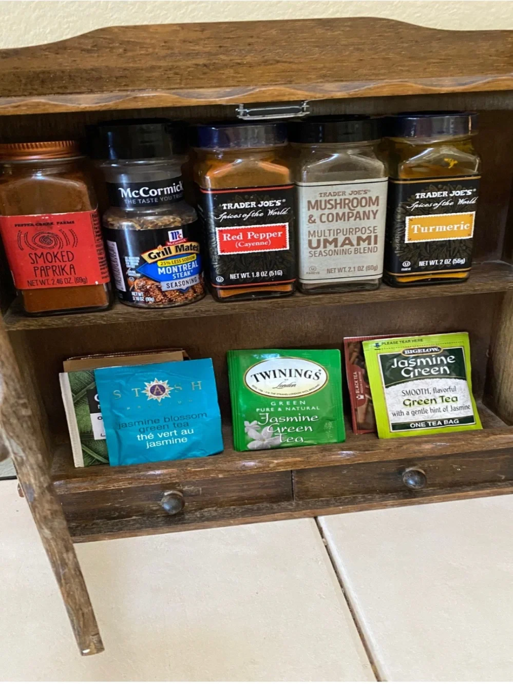 Wooden Jewelry Organizer Cabinet in Brown natural wood finish spice storage